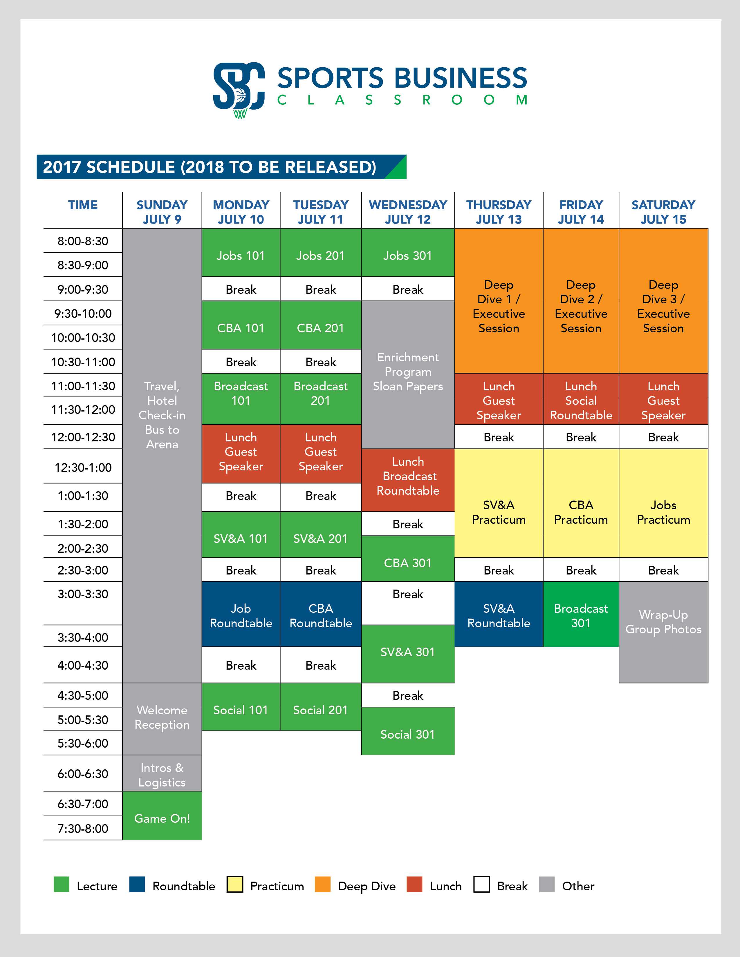 2017 Schedule Sports Business Classroom